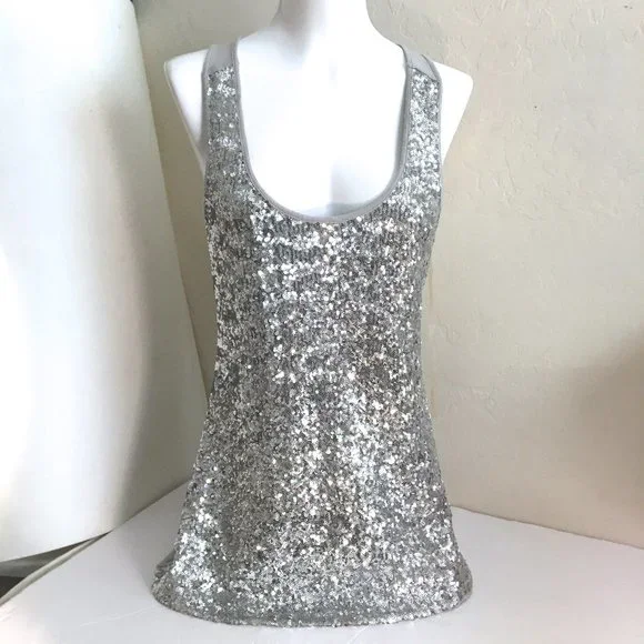 INC International Concepts Tops Silver Sequin Dressy Tank Top